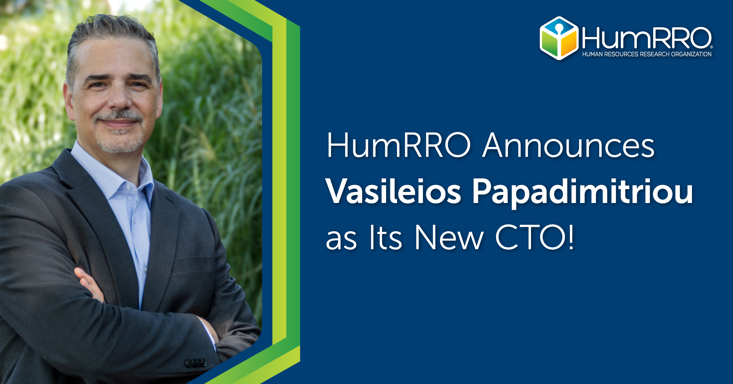Picture of Vasileios Papadimitriou with caption "HumRRO Announces Vasileios Papadimitriou as Its New CEO!"